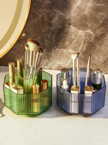 Cross-border rotating makeup brush storage tube desktop divided eyebrow pencil holder lipstick box light luxury cosmetics eye shadow brush bucket