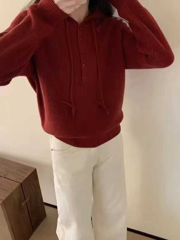 韩系针织衫上衣时尚秋冬新款休闲简约连帽套头毛衣高级感洋气女装|undefined
