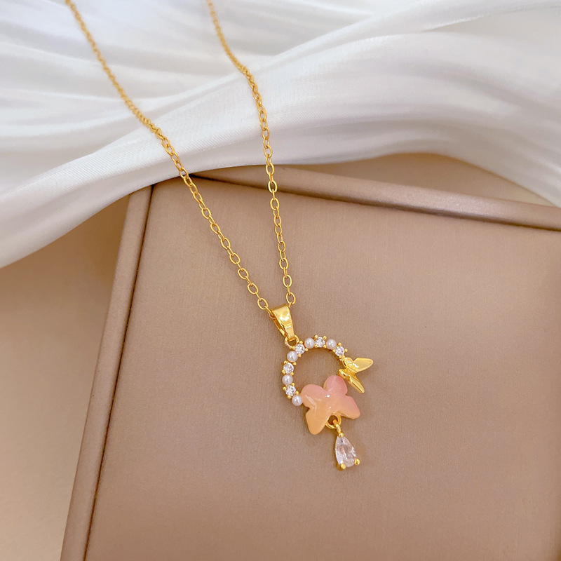 Perlen Schmetterling Diamant Halskette Elegante Kette Für Damen_voghion.com