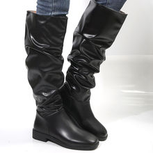 过膝靴2025秋冬西部靴骑士靴女洋气高筒褶皱粗跟复古方头套筒长靴