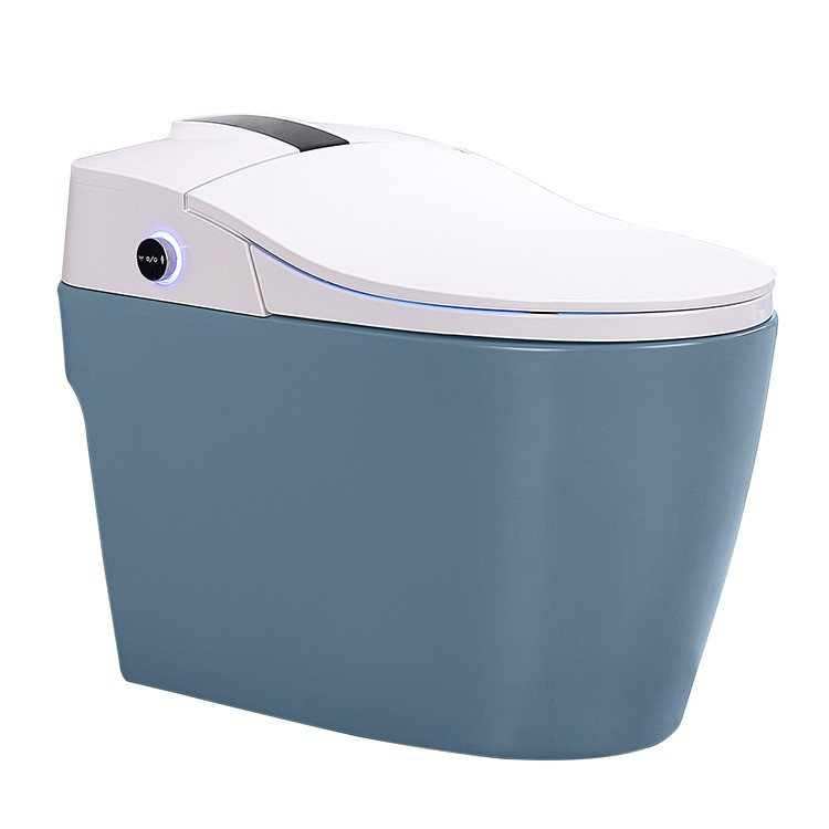 Inodoro de límite de presión libre de agua integrado inteligente de cerámica de alta temperatura azul mate con tanque de agua versión de alta gama