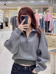 灰色卫衣女春秋款2025年宽松小众短款半拉链上衣洋气减龄爆款外套