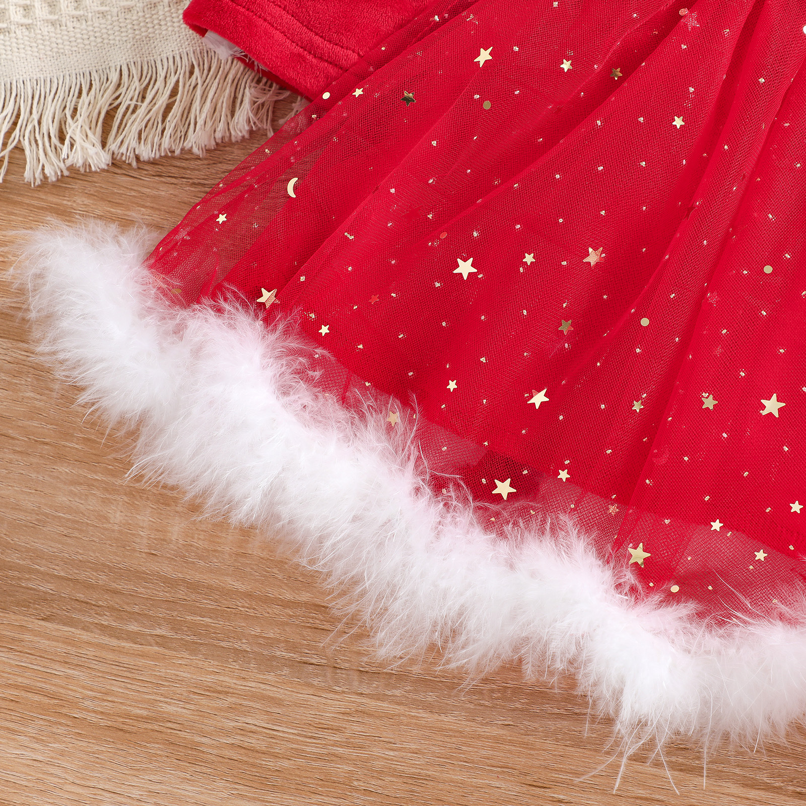 Robe de princesse en maille étoile à manches longues et bords bruts pour filles de Noël 2023_voghion.com