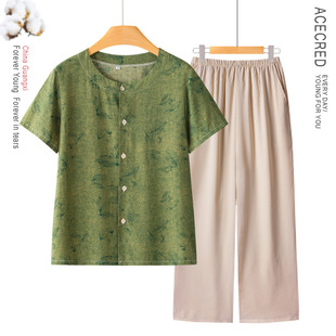 Summer Clothes for the Elderly, Grandma Suits, Old Lady Cardigans, Mother's Clothes, Summer Short-Sleeved Shirts, Two-Piece Sets