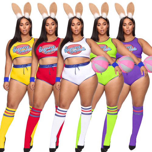 Cross-border women's basketball and football exhibition tops and shorts headwear set of three cheerleader cheerleading performance costumes