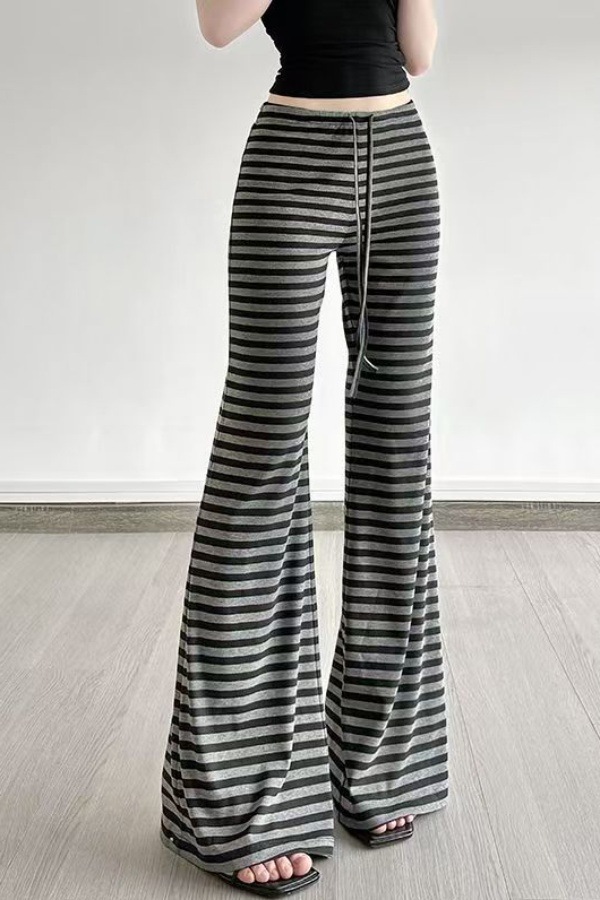 American Casual Contrast Striped Flared Pants Summer Thin Drawstring New Slimming Sports Yoga Long Pants for Women