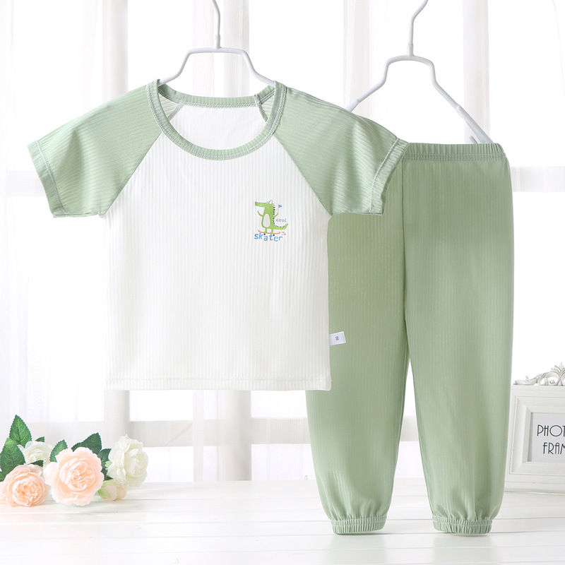 Children's Short-Sleeved Boys' Suits, Summer Baby Pants, Girls' Summer Clothes, Baby Ice Silk Pajamas, Home Clothes for Small and Medium-Sized Kidsren