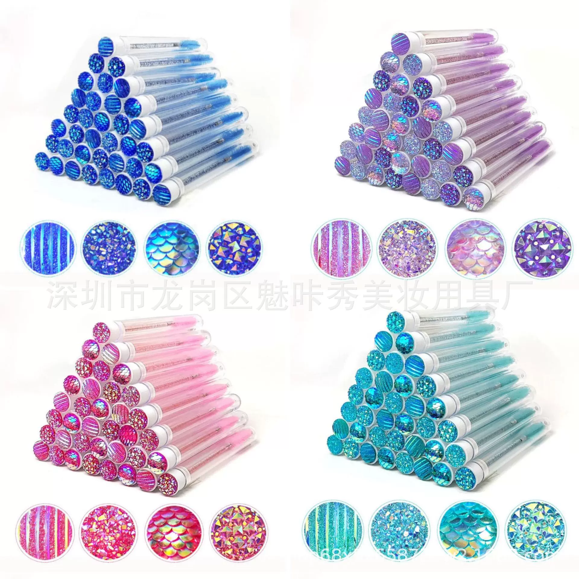 批发 一次性试管装水晶杆睫毛刷 条纹钻 多色可选便携圆筒化妆刷