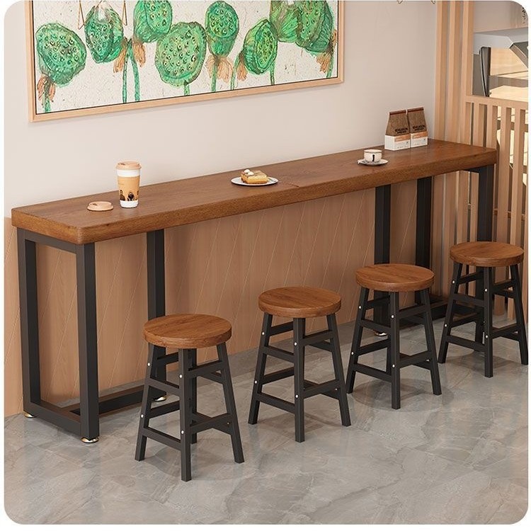 Low-profile bar table for home and commercial use, suitable for restaurants, convenience stores, high-table bar, milk tea shop, table and stool combination, long table