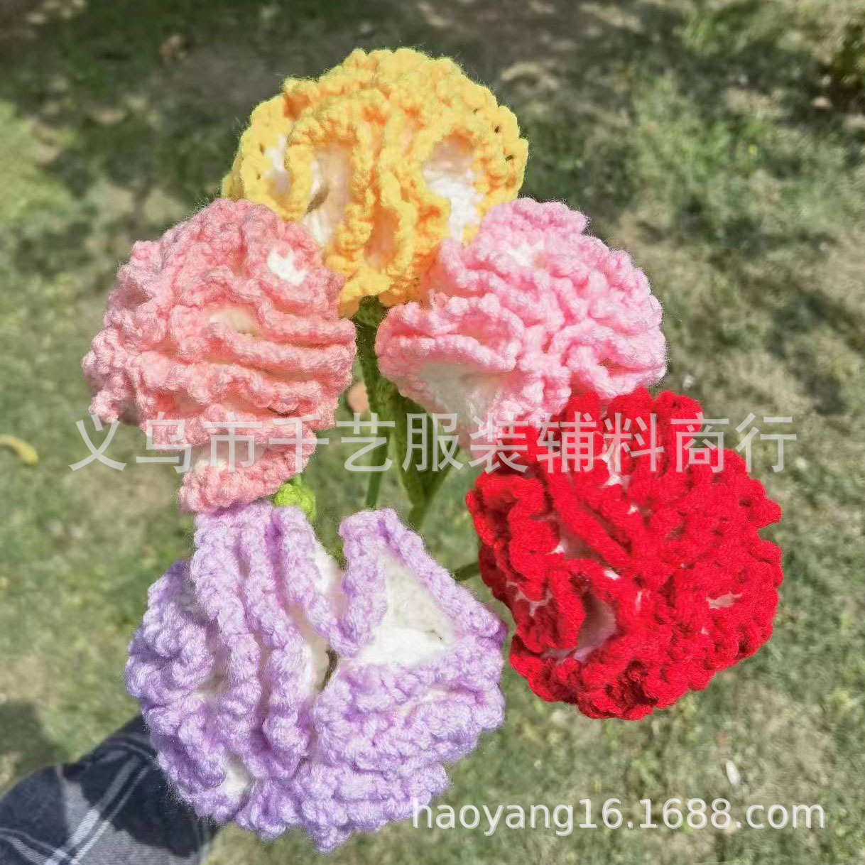 手钩情人节玫瑰花康乃馨毛线花高考中考毕业季太阳花摆件