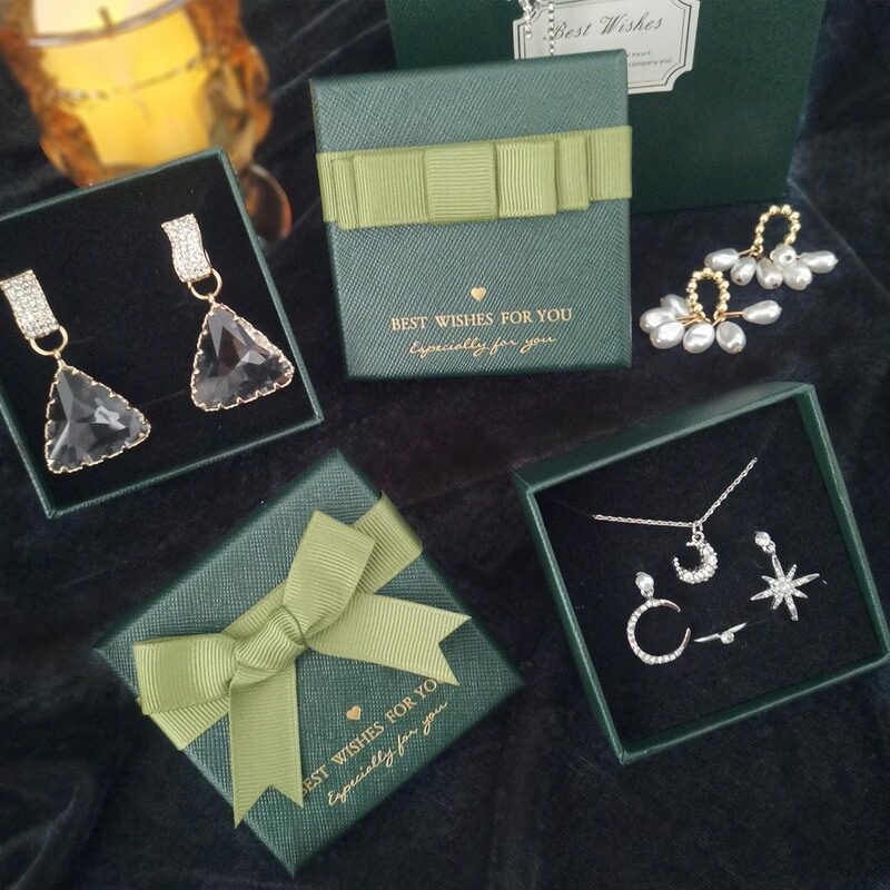 Spot dark green bow jewelry box carton ring box creative jewelry wear armour box earrings box Spot dark green bow jewelry box carton ring box creative jewelry wear armour box earrings box