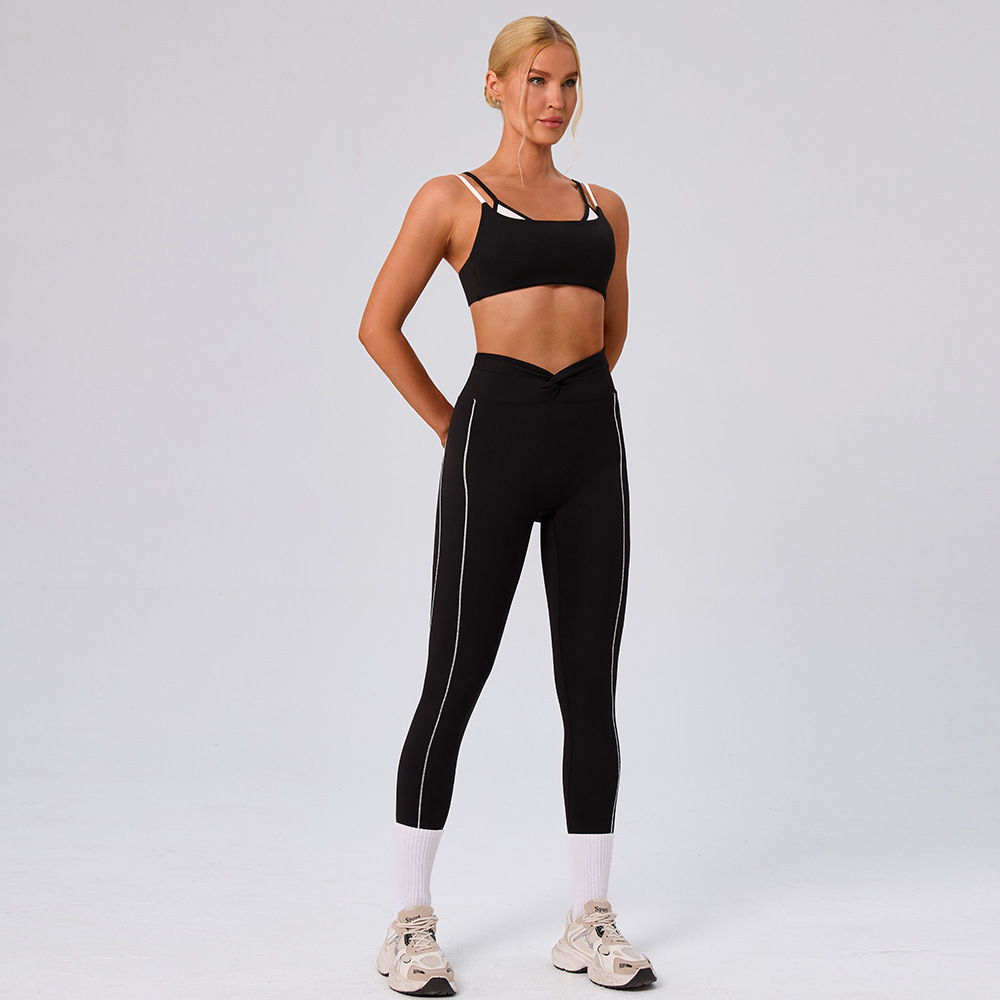 Desnudo transfronterizo deportivo bra de fitness color contrastante belleza de la parte superior de cintura alta torcida velocidad de calzado seco de dos piezas