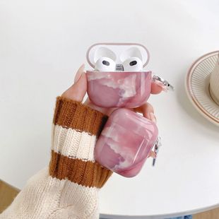 For Apple Airpods1/2 3 Pro Pro 2 Bluetooth Headset Protective Case Deep Pink Violet Marble Pattern IMD