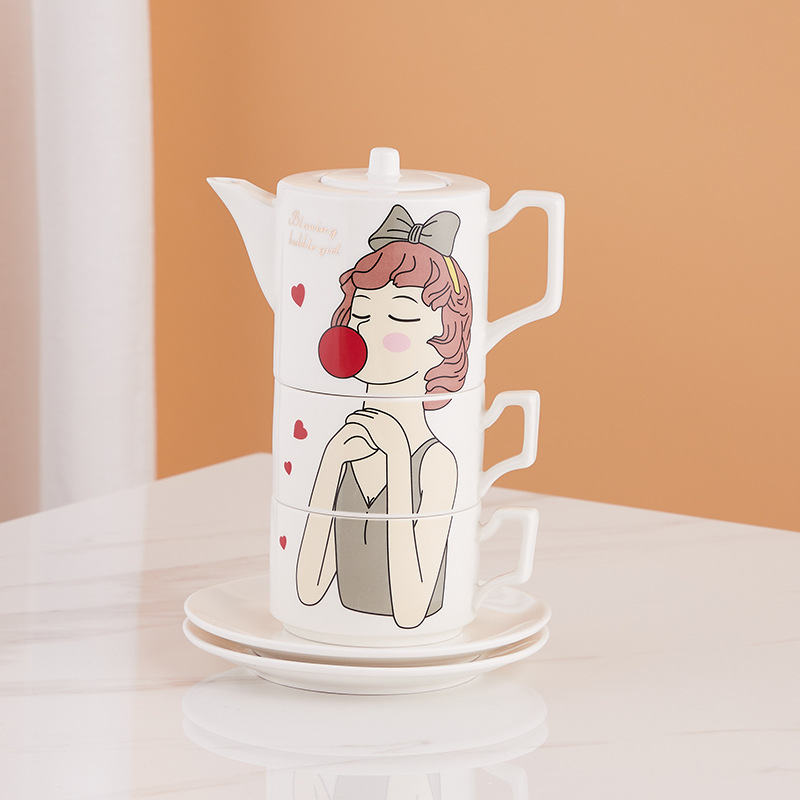 Juego de té de cerámica creativo de recuerdo, lindo corazón femenino, taza de café pequeña y fresca, caja de regalo transfronteriza de Amazon