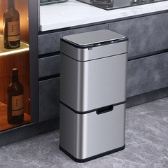 潔安恵知能感応分類ゴミ箱家庭用キッチンステンレス蓋付き大容量二重乾湿分離