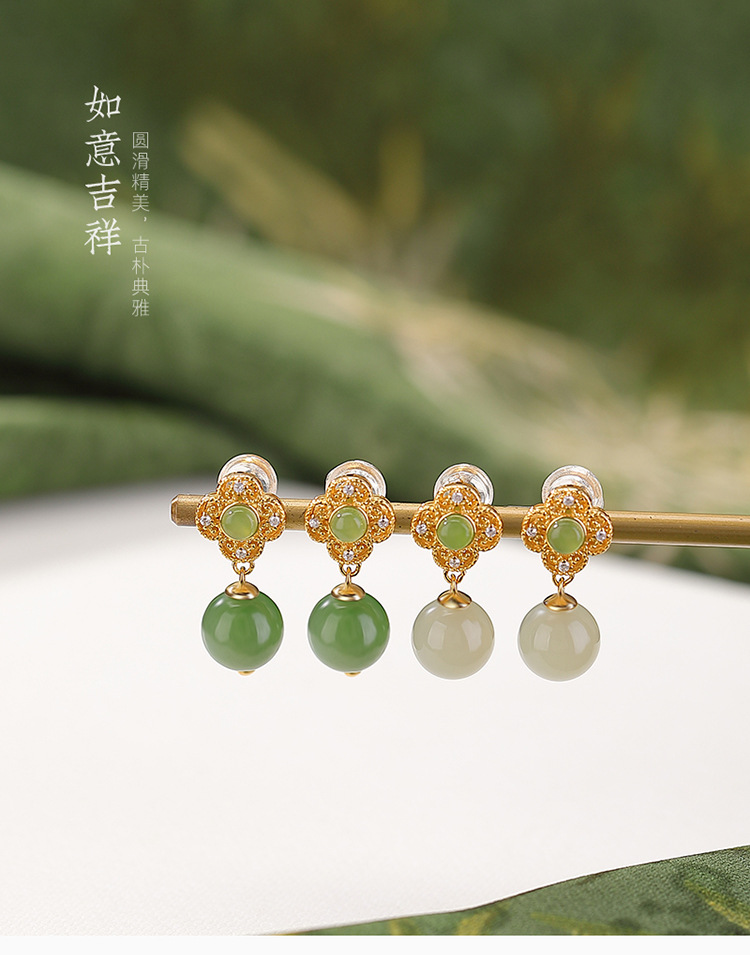 Bông tai bạc S925 mạ vàng đính ngọc bích phong cách Trung Hoa cổ điển — Thanh Thủy Ngọc chi tiết 2