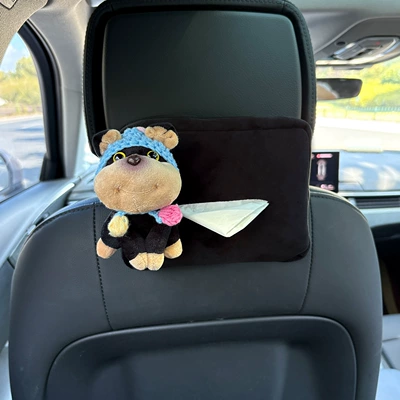 Car tissue box/set: Box Tissue Box Female Car - plush-tissue-box-black-blue-hat-bee-dog
