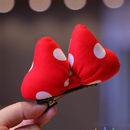 Korean Style Children's Polka Dot Bow Hairpin Fabric Big Red Polka Dot Hairband Baby Bow Tie Leather Band Hair Accessories