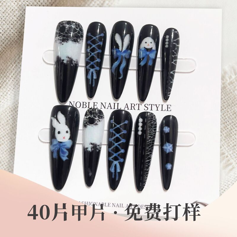 Dark bowknot press-on nails, pre-made nail tips, gradient punk nails, detachable nail stickers, wholesale fake nail tips Dark bowknot press-on nails, pre-made nail tips, gradient punk nails, detachable nail stickers, wholesale fake nail tips