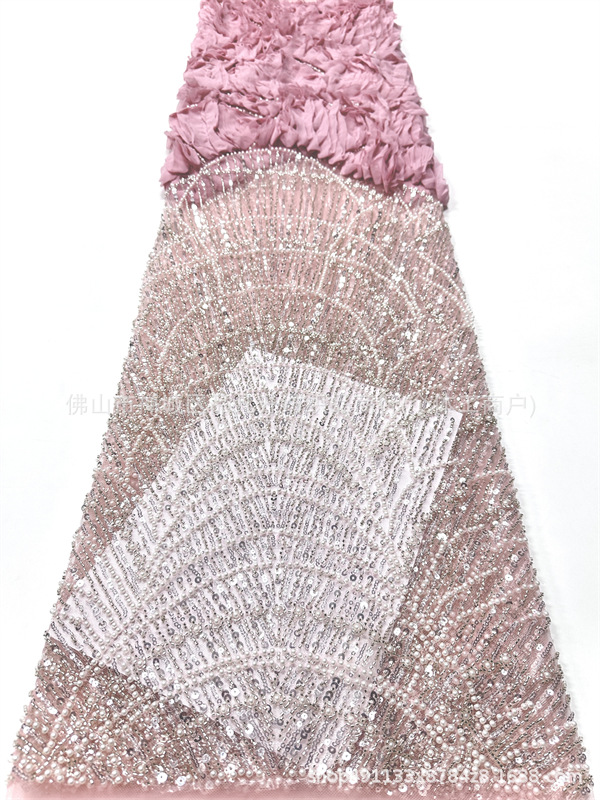 Fabricantes de tela bordada de cuentas tridimensionales tela bordada de boda instantánea tela de sequilla de rendimiento de escenario