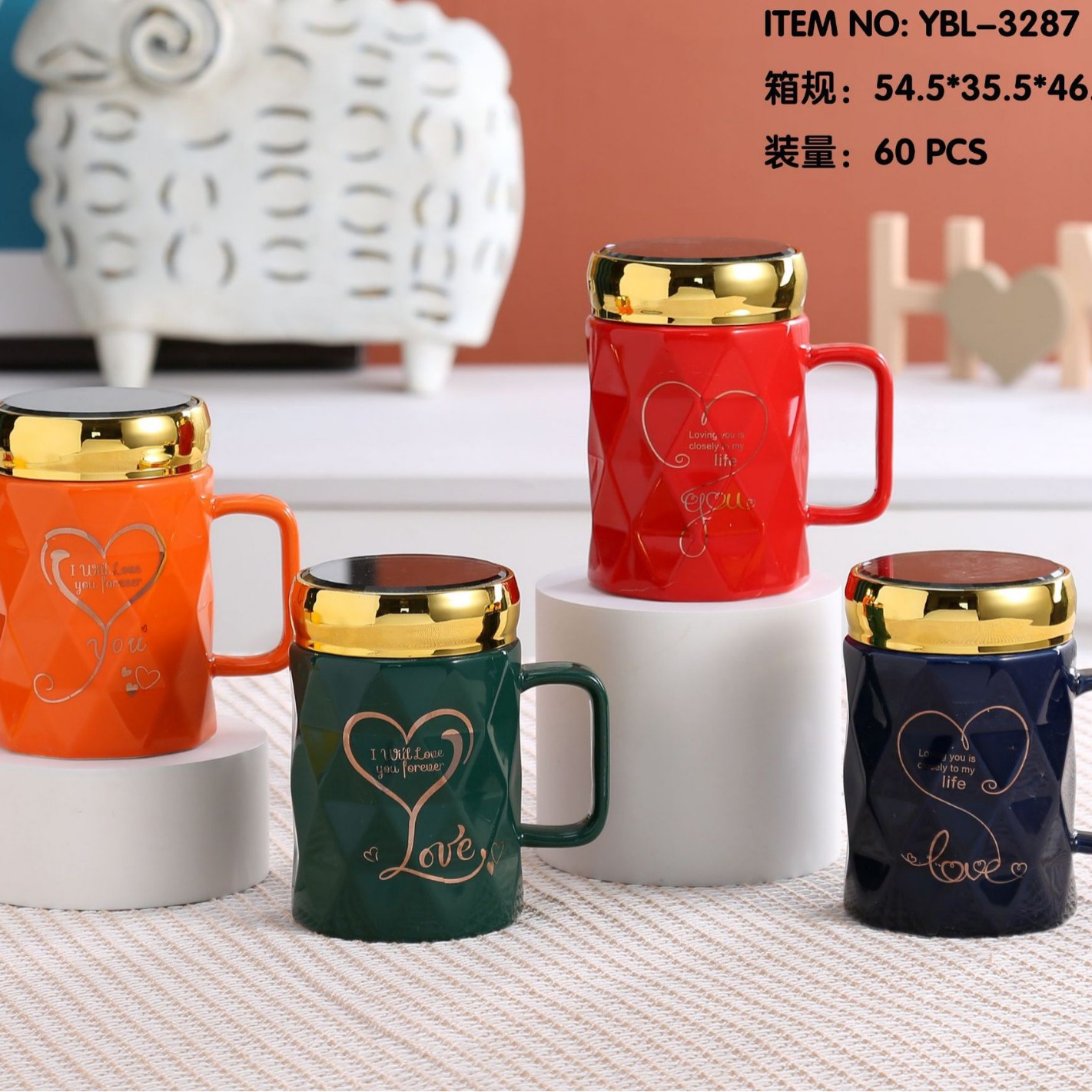 Yiwu esmalte espejo taza de visualización taza de cerámica con tapa nórdico espejo de dibujos animados taza conjunto festival regalo comercio exterior