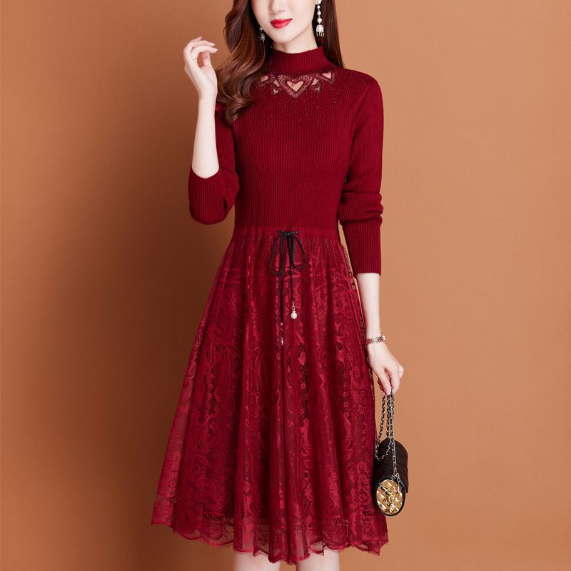 Fashionable Lace Autumn and Winter New Style Dress with Coat, Waist-Cinching, Elegant, Sexy, Slimming, Wool Dress Fashionable Lace Autumn and Winter New Style Dress with Coat, Waist-Cinching, Elegant, Sexy, Slimming, Wool Dress