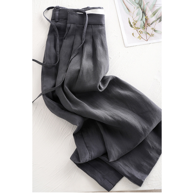 Spot factory wholesale linen refreshing breathable! Women's High-ranking Granny Grey High Waist Slimming Wide Tube Straight Casual
