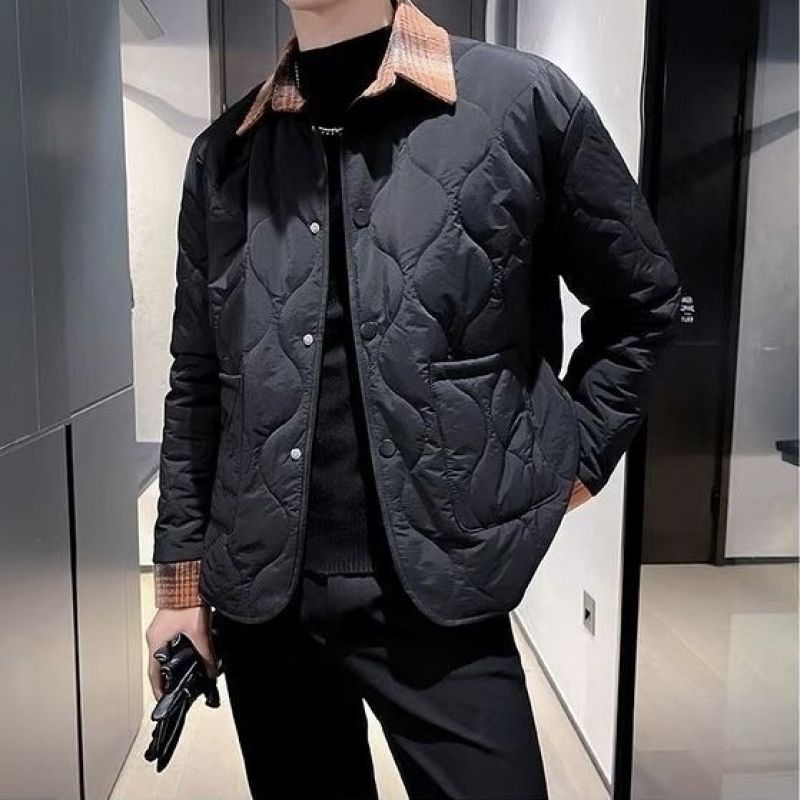 겨울 경량 가을과 겨울 새로운 남성 명암 옷깃 면화 패딩 코트 패셔너블 올 매치 다이아몬드 캐주얼 슬림 핏 코트 코튼 패딩 코트