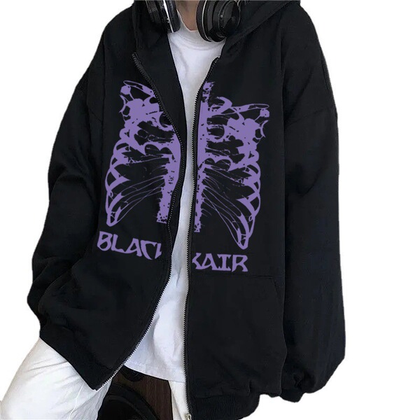 Retro fashionable hoody with zipper hip-hop style