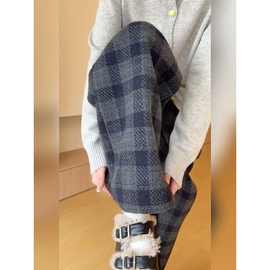 2025春秋新款加绒格子裤女慵懒风感垂感宽松小个子休闲阔腿裤