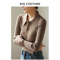 秋のニットウェア フレンチレトロ チャンネルニット カシミヤニット ベースレイヤー ラペル付き メイラード婦人服