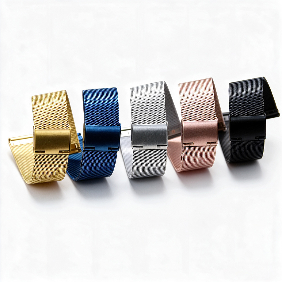 Dw Milanese Metal Mesh Strap with Multi-Color Stainless Steel Buckle Adjustment, Unisex Watch Replacement Steel Strap Accessories