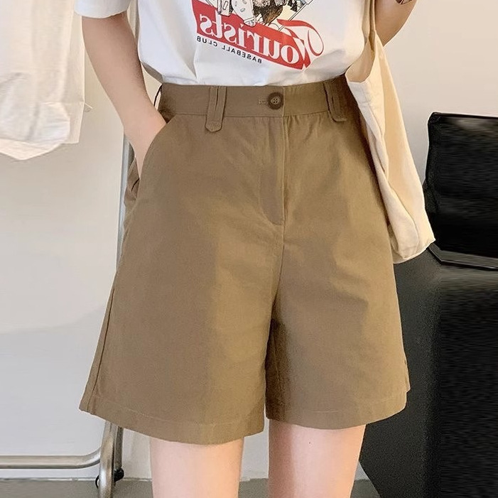 Pure Cotton Shorts Women's Summer South Korea Japanese Style New Thin Dress Pants High Waist Casual Straight Wide Leg Pants