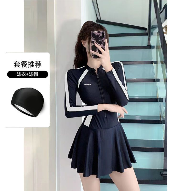 Nuevo vestido de mujer unido pequeño traje de baño de mujer fresco conservador de manga larga para estudiantes de baño de aguas termales comercio exterior