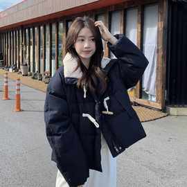 学院风牛角扣羽绒服女短款2025冬新款加厚减龄小个子超好看面包服