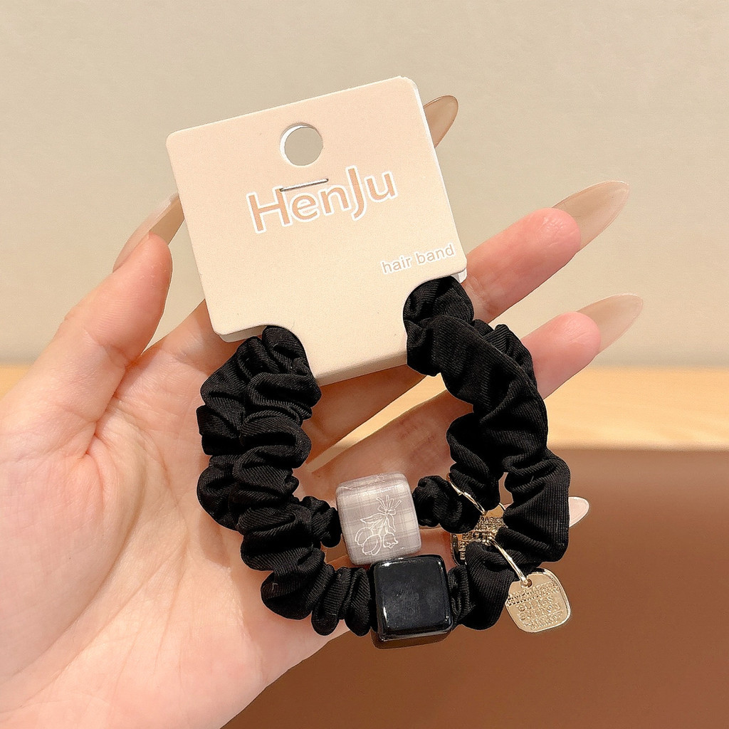 Perlas de terciopelo de alta sensación, anillo de cabello de intestino grande, temperamento femenino elegante, cuerda de cabello de cola de caballo baja, cuerda de cabello de alta elasticidad no dañada