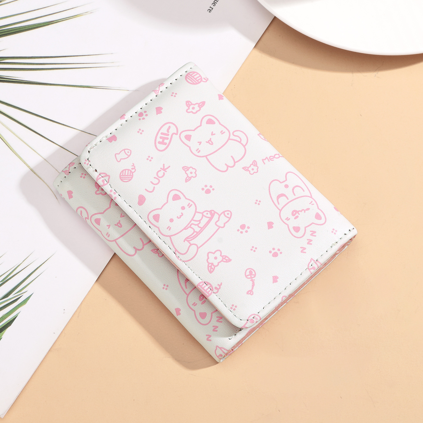 W-3518 : Portefeuille trois volets basique - Rose
