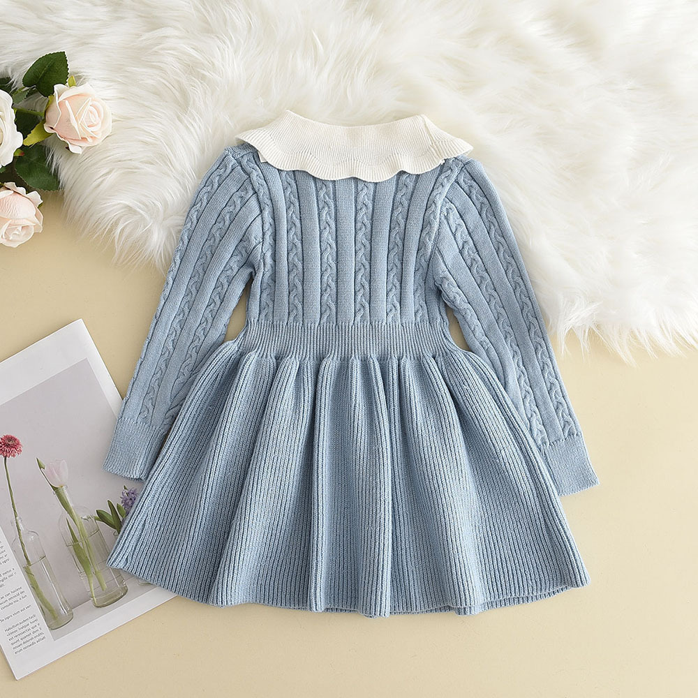 Children's knitting 2023 new lace doll collar Fried Dough Twists slim and versatile solid baby girl dress_voghion.com