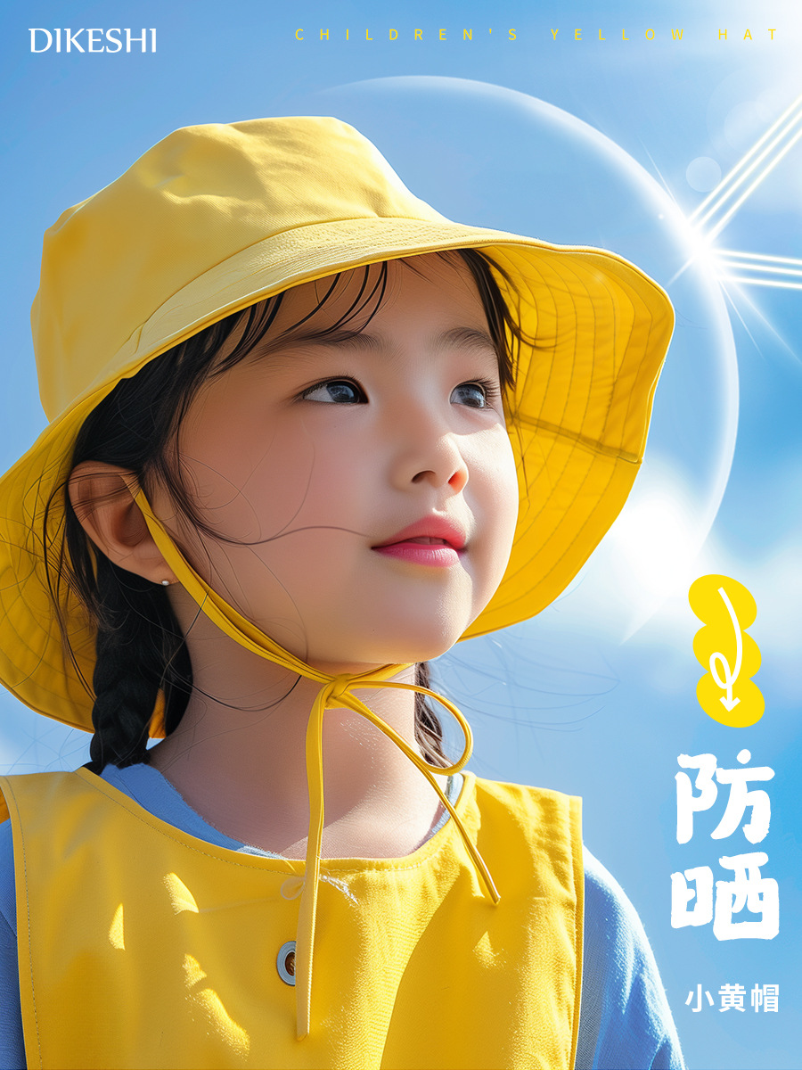 小黄帽儿童渔夫帽幼儿园小学生韩版日系小丸子帽子印logo防晒