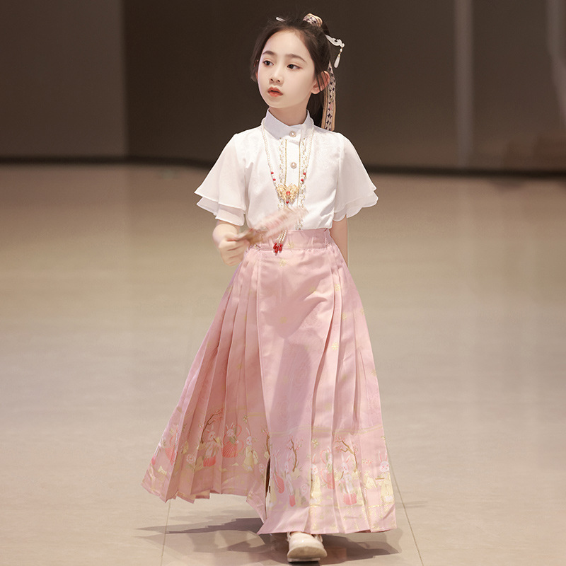 Women's Tang Suit Antique Hanfu Girl's Horse-faced Skirt Summer suit National Style Skirt Summer Ancient Suit Performance Children's Dress