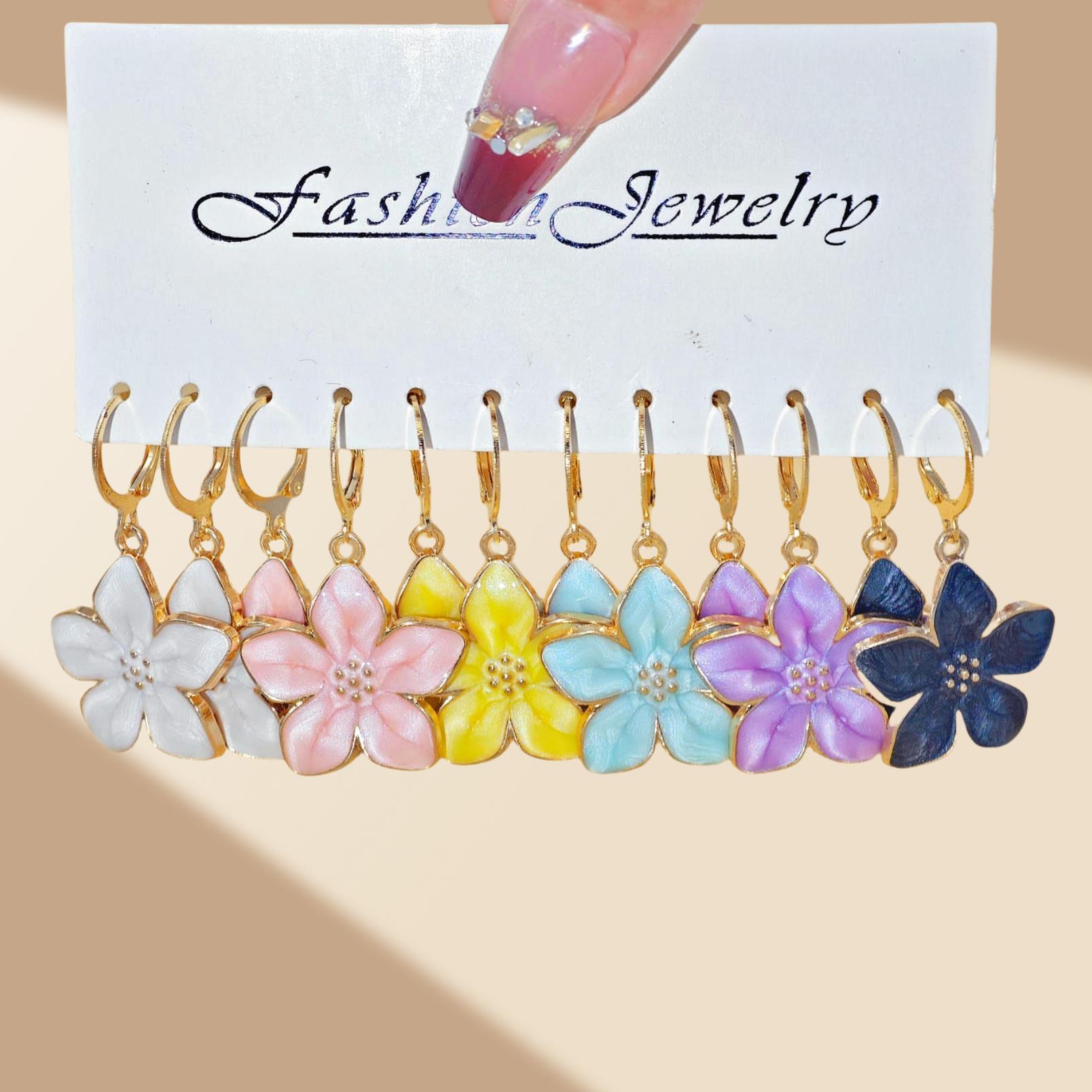Juego de pendientes de aleación con diseño de flor de cerezo, estilo europeo y americano, superventas transfronterizo, diseño de nicho, con efecto de goteo de aceite y colores vibrantes, venta al por mayor