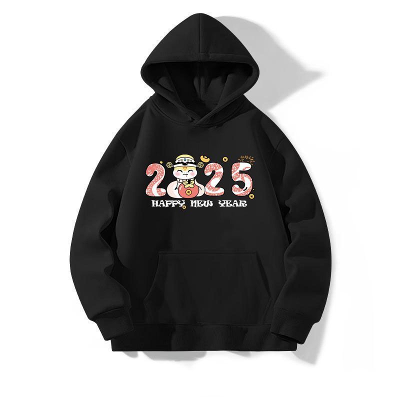 2025 인쇄 된 새로운 도착 새해 셔츠 여성의 가을과 겨울 후드 스웨터 재킷 느슨한 캐주얼 디자인 감각 최고 트렌디
