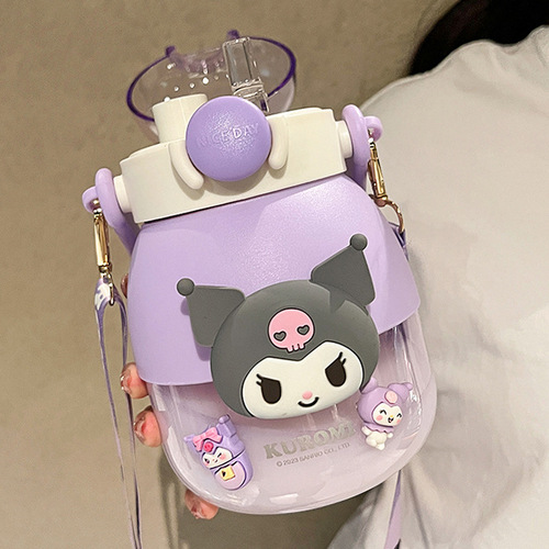 Double-drink large-capacity water cup summer girl's birthday gift cute high-looking potbelly cup plastic Kuromi kettle
