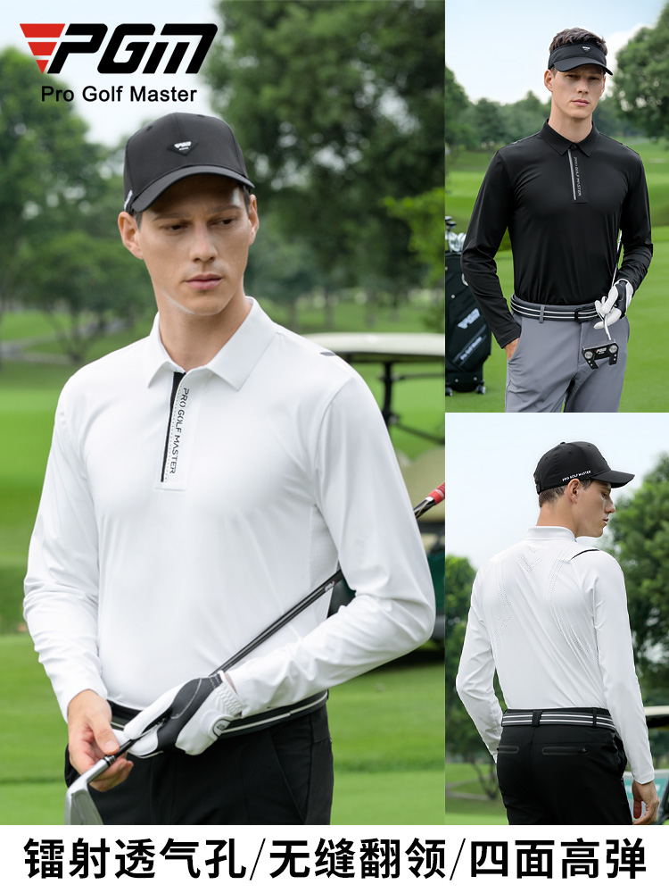 Áo polo nam dài tay golf cao cấp co giãn, nhanh khô thoáng khí — Tay áo dài màu trắng [cổ áo liền mạch/lỗ thông gió bằng laser/hút ẩm và khô nhanh] YF820