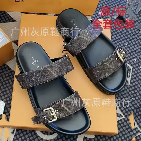 Foreign Trade 24 New Middle East Cambodian Beach Slippers Men and Women Wear Flat Bottom Metal Buckle Letter Donkey Slippers Pure Source