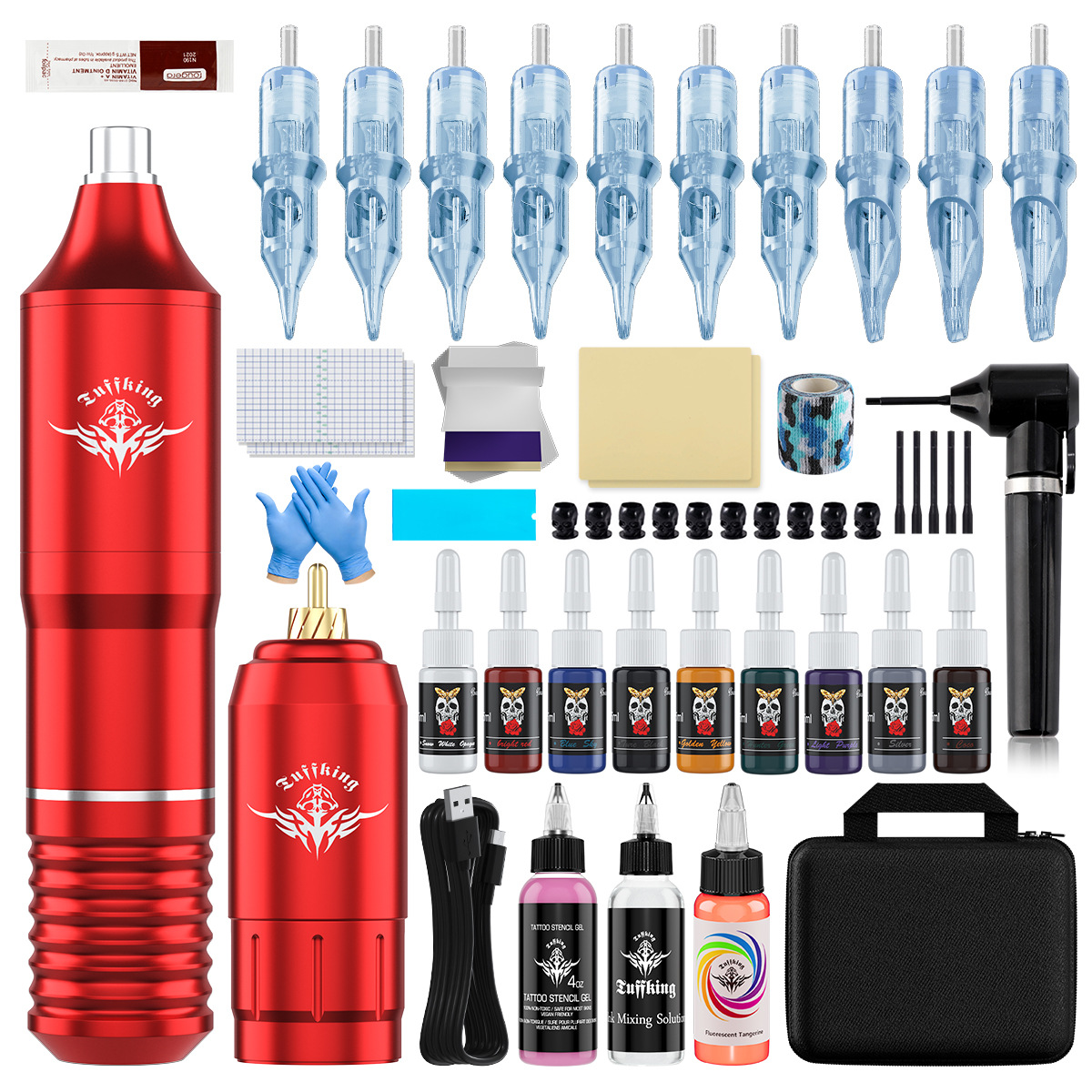 Set de máquina de tatuaje para principiantes 15ml de tinta fluorescente conjunto completo de herramientas de suministro inalámbrico de equipos de tatuaje exclusivos transfronterizos