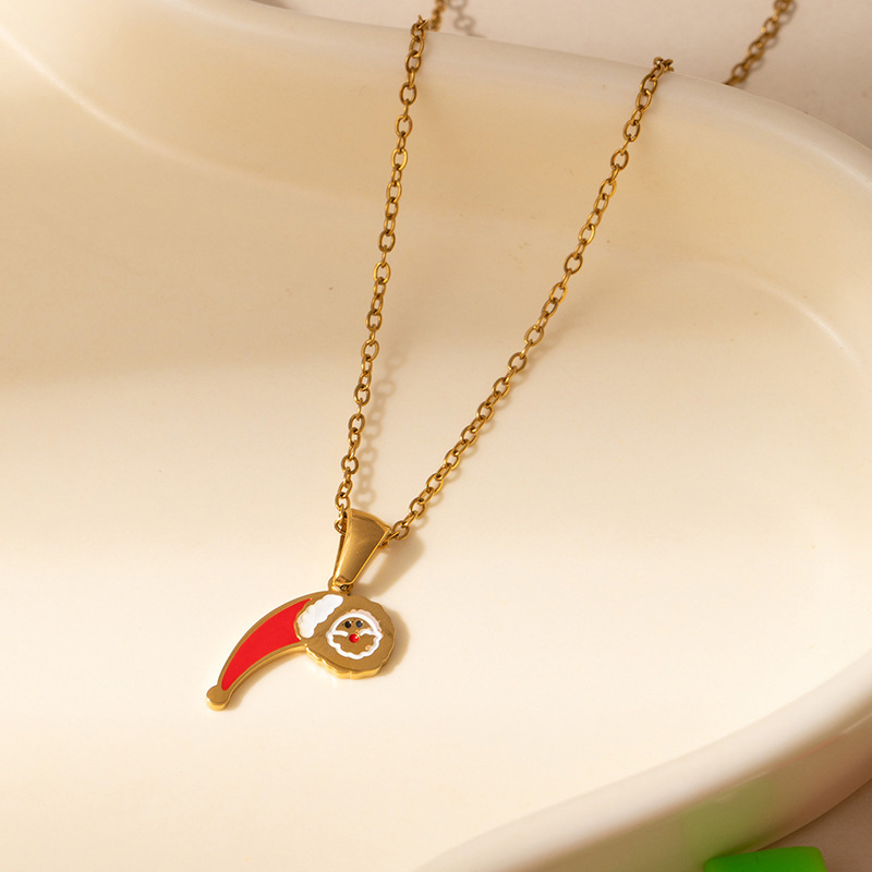 7g Weight 0.03µm Gold Plating Thickness Electroplated Gold Plating Process Golden Plated Plating Material 201 Stainless Steel Pendant Material Pendant Necklace Classification 201 Stainless Steel Chain Material cable chain Chain Type 1 Piece Quantity Holiday, Daily Occasion 201 Stainless Steel Material Santa Claus, Number Pattern Women's Gender Cute Style Plating Craft Fashionable Stainless Steel Christmas Necklace For Women 26 Small Letter Pendants Versatile Minimalist Choker Trendy Accessory 20