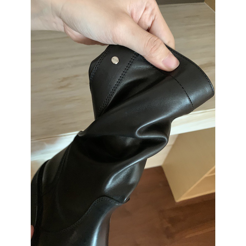 牛皮~葡萄妈同款增高4.5cm显瘦骑士靴女厚底中筒靴子马丁靴女短靴|undefined