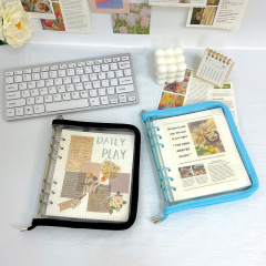 韓國ins風a6寬版活頁手帳本空白方格日記本閃閃PVC拉鏈手帳筆記本