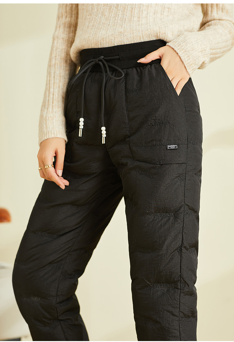 Quần lông vũ nữ mặc ngoài trời cạp cao dày dặn cỡ lớn, quần cotton nhẹ giữ ấm mùa đông — Màu đen chi tiết 15